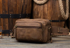 Cool Brown Leather Mens Small Side Bag Postman Bag Mini Messenger Bag for Men