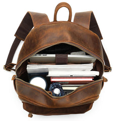 Brown Leather Men's 13 inches Large Computer Backpack Large Brown Travel Backpack Brown Large College Backpack For Men