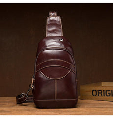 Brown Leather Mens Cool Sling Bags Yellow Brown Crossbody Packs Chest Bag for menest Bag for men