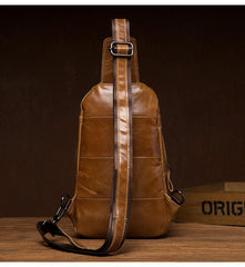 Brown Leather Mens Cool Sling Bags Yellow Brown Crossbody Packs Chest Bag for menest Bag for men