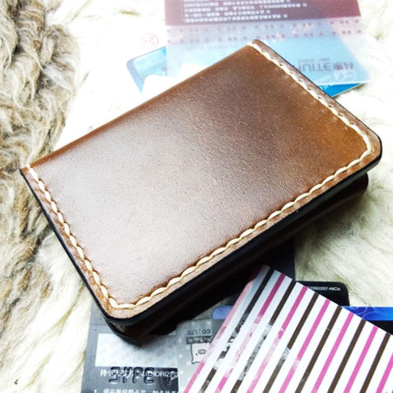 Brown Leather Mens Slim Front Pocket Bifold Small Wallets Card Wallet for Men