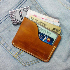 Brown Leather Mens Slim Front Pocket Wallets Leather Cards Wallet for Men