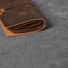Brown Leather Mens Bifold Canvas Travel Clutch Bag Long Wallet For Men