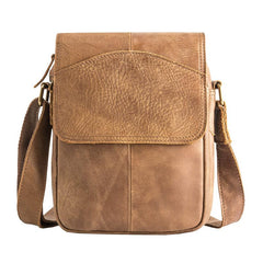 Camel Leather Mens Vertical Mini Side Bag Small Messenger Bags Courier Bag for Men