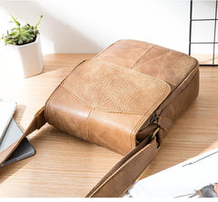 Camel Leather Mens Vertical Mini Side Bag Small Messenger Bags Courier Bag for Men