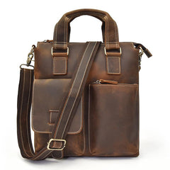 Brown Leather Mens Vintage Work Bag Handbag Briefcase Shoulder Bags Business Bags For Men - Bottom View