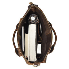 Brown Leather Mens Vintage Work Bag Handbag Briefcase Shoulder Bags Business Bags For Men - Close-up View