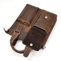 Brown Leather Mens Vintage Work Bag Handbag Briefcase Shoulder Bags Business Bags For Men - Front View