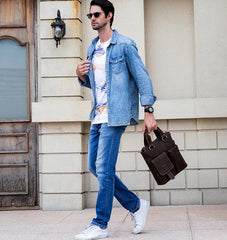 Brown Leather Mens Vintage Work Bag Handbag Briefcase Shoulder Bags Business Bags For Men - Lifestyle View