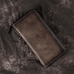 Brown Vintage Chain Wallet Leather Mens Gray Long Biker Wallet Zipper Clutch Wallet For Men