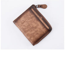 Brown Vintage Bifold Wallet Leather Mens billfold Small Wallet Zipper Small Wallet For Men
