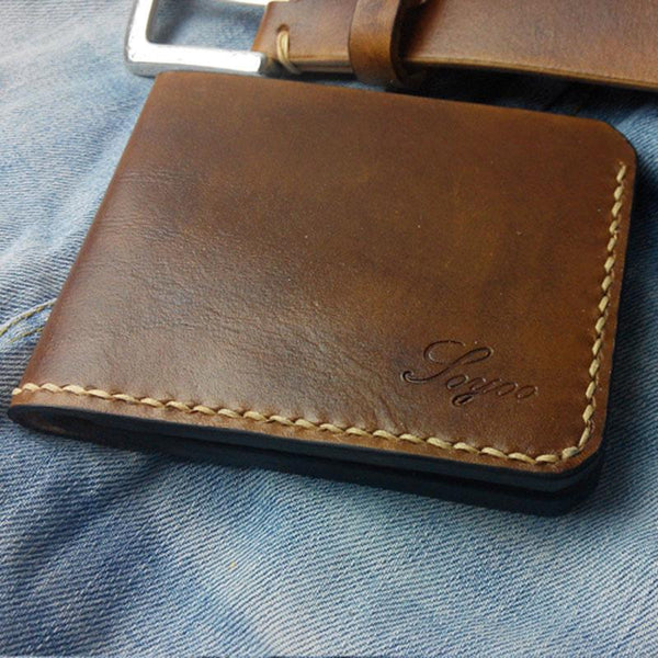 Brown Vintage Leather Mens Slim Small Wallet Leather Bifold Wallets for Men