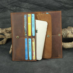 Brown Vintage Slim Leather Long Wallet for Men Bifold Dark Brown Bifold Wallet For Men