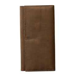Brown Leather Mens Long Wallet Long Bifold Card Wallet For Men