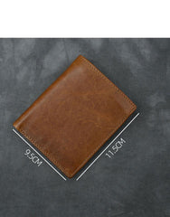 Brown Waxed Leather Mens Small Wallet billfold Trifold Card Wallet For Men