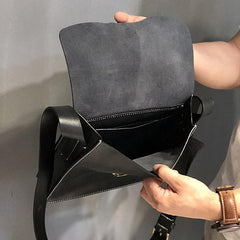 Business Black Leather Mens 10 inches Square Side Bag Messenger Bag Tan Postman Bag Courier Bag for Men