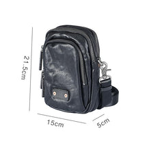 CASUAL BLACK LEATHER MEN'S MIni Vertical Side Bags MESSENGER BAG BLACK Belt Bag Blet Pouch FOR MEN