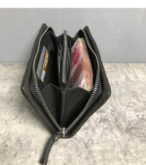 CASUAL BLACK LEATHER MEN'S Long Wallet Zipper Clutch Wallet BLACK Wristlet Wallets Card Wallet FOR MEN