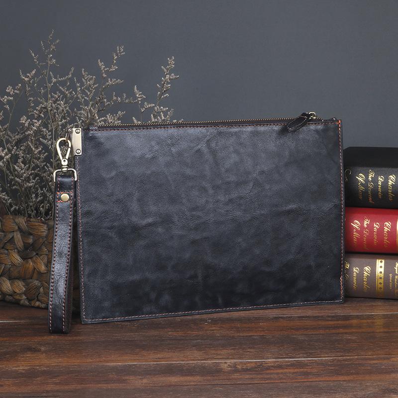 COOL MENS LEATHER ZIPPER LONG CLUTCH WALLETS ZIPPER VINTAGE Brown  Wristlet WALLET FOR MEN