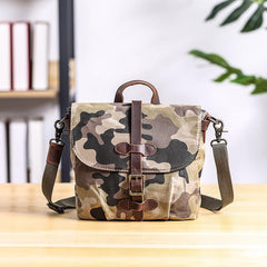 Camouflage Waxed Canvas Leather Mens Waterproof Side Bag Postman Bag Messenger Bag for Men