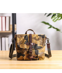 Camouflage Waxed Canvas Leather Mens Waterproof Side Bag Postman Bag Messenger Bag for Men