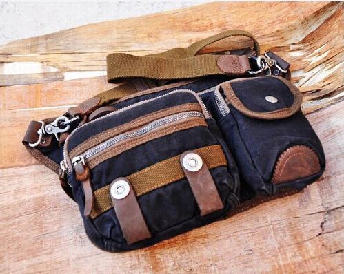 Canvas Mens Chest Bag Khaki Waist Bag Black Canvas Fanny Pack For Men