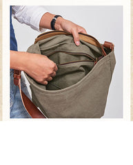 Cool Canvas Leather Mens Side Bag 14 inches Green Canvas Courier Bags Canvas Messenger Bag for Men