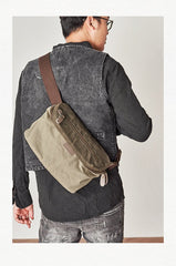 Cool Canvas Mens Messenger Bag Canvas Side Bag Chest Bag Saddle Canvas Courier Bag for Men