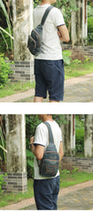 Denim Vintage Blue Mens Sling Bag Chest Bags Jean One Shoulder Backpack For Men