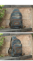 Denim Vintage Blue Mens Sling Bag Chest Bags Jean One Shoulder Backpack For Men