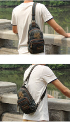 Denim Blue Mens 8 inches Sling Bag Chest Bags Fashion Denim One Shoulder Backpack For Men