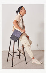 Canvas Mens Vertical Messenger Shoulder Bag Green Small Side Bag Courier Bag for Men
