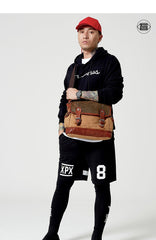 Khaki Canvas Leather Mens Coffee Side Bag Messenger Bag Khaki Canvas Courier Bag for Men