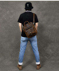 Vintage Leather Mens 10'' Vertical Brown Briefcase Handbag Bag Shoulder Bag Side Bag For Men
