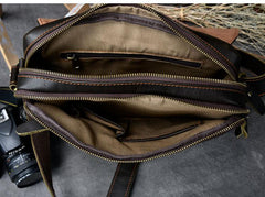 Cool Leather Mens 8‘’ Red Brown Small Side Bag Small Messenger Bag Shoulder Bag For Men