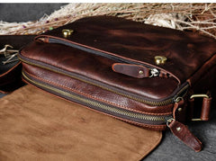 Cool Leather Mens 8‘’ Red Brown Small Side Bag Small Messenger Bag Shoulder Bag For Men