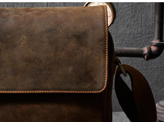 Cool Leather Mens 8‘’ Red Brown Small Side Bag Small Messenger Bag Shoulder Bag For Men