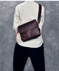 Cool Leather Mens 8‘’ Red Brown Small Side Bag Small Messenger Bag Shoulder Bag For Men