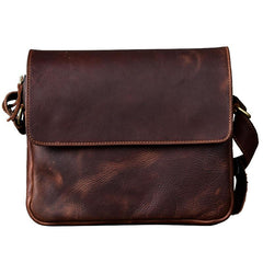 Cool Leather Mens 8‘’ Red Brown Small Side Bag Small Messenger Bag Shoulder Bag For Men