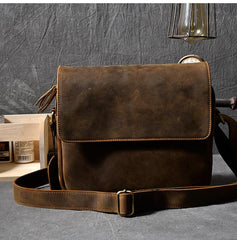 Cool Leather Mens 8‘’ Red Brown Small Side Bag Small Messenger Bag Shoulder Bag For Men