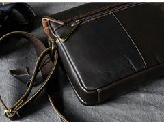 Cool Leather Mens 8‘’ Red Brown Small Side Bag Small Messenger Bag Shoulder Bag For Men