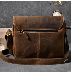 Cool Leather Mens 8‘’ Red Brown Small Side Bag Small Messenger Bag Shoulder Bag For Men