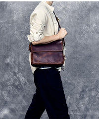 Cool Leather Mens 8‘’ Red Brown Small Side Bag Small Messenger Bag Shoulder Bag For Men