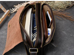 Cool Leather Mens 8‘’ Red Brown Small Side Bag Small Messenger Bag Shoulder Bag For Men