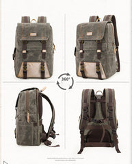 Green CANVAS WATERPROOF MENS 15'' CANON CAMERA BACKPACK LARGE NIKON CAMERA BAG DSLR CAMERA BAG FOR MEN