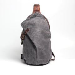 Canvas Leather Mens Camouflage Chest Bag One Shoulder Backpack Khaki Sling Bag for Men