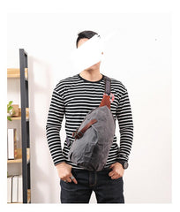 Canvas Leather Mens Camouflage Chest Bag One Shoulder Backpack Khaki Sling Bag for Men