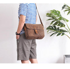 Canvas Leather Mens DSLR Camera Bag Side Bag Green Small Messenger Bag for Men
