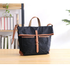 Canvas Leather Mens 13'' Khaki Side Bag Courier Bag Messenger Bag Black Shoulder Bag for Men