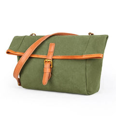 Canvas Leather Mens Womens Small Brown Messenger Bag Shoulder Bag Green Side Bag for Men